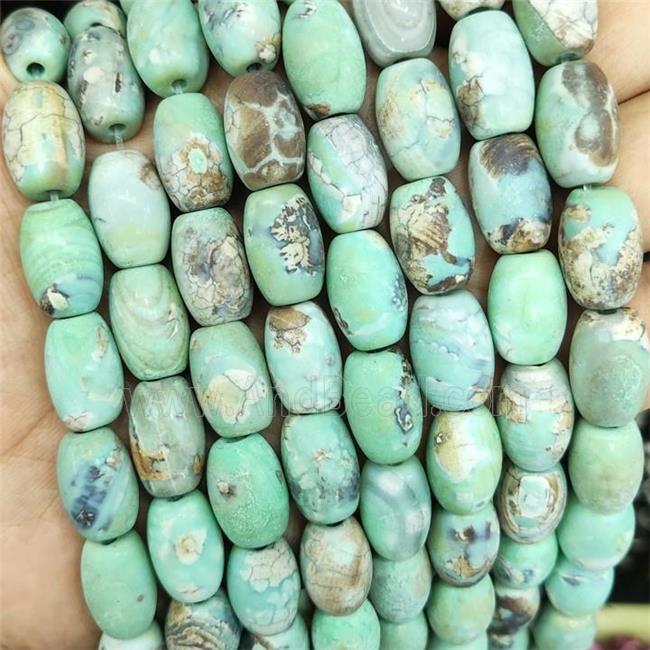 Natural Agate Barrel Beads Turq Green Dye