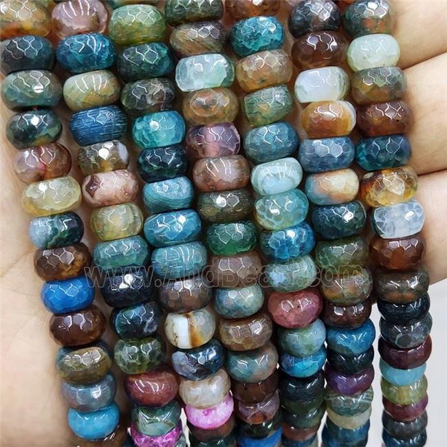 Natural Agate Rondelle Beads Dye Faceted Multicolor