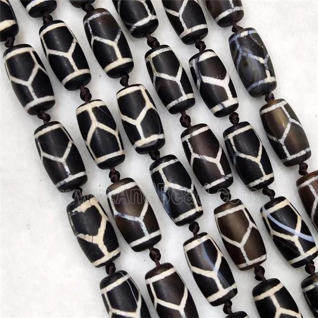 Tibetan DZi Agate Barrel Beads Rice Matte Tortoise