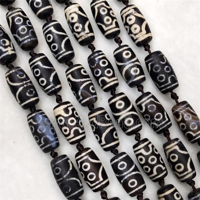 Black Tibetan DZi Agate Barrel Beads Matte Evil Eye