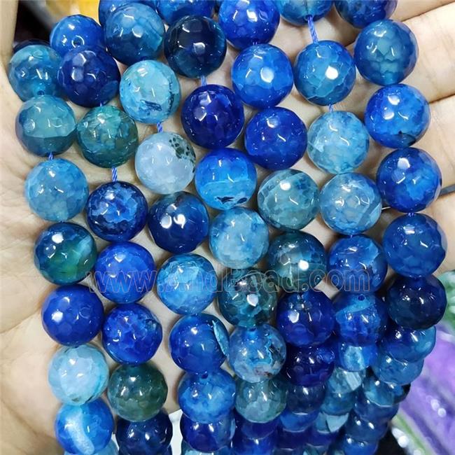 Natural Agate Beads Faceted Round Blue Dye B-Grade