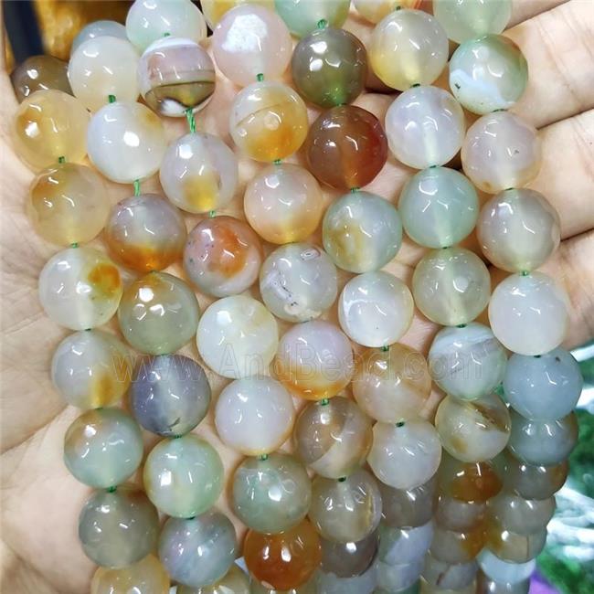 Natural Agate Beads Faceted Round Lt.Green Dye B-Grade