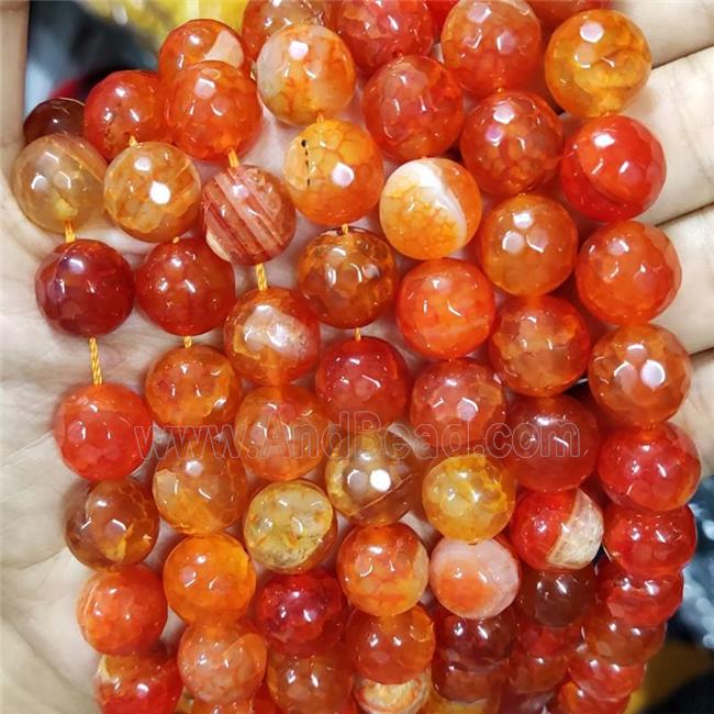 Natural Agate Beads Faceted Round Orange Dye B-Grade