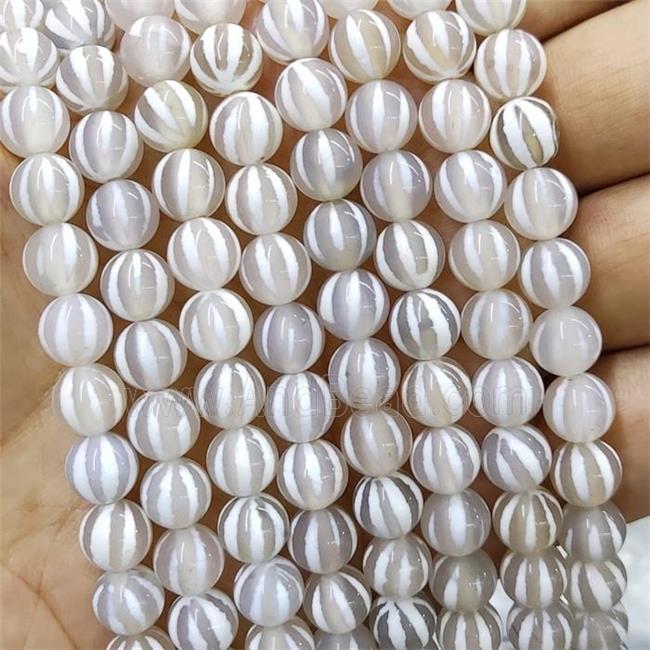 White Tibetan Agate Beads Smooth Round