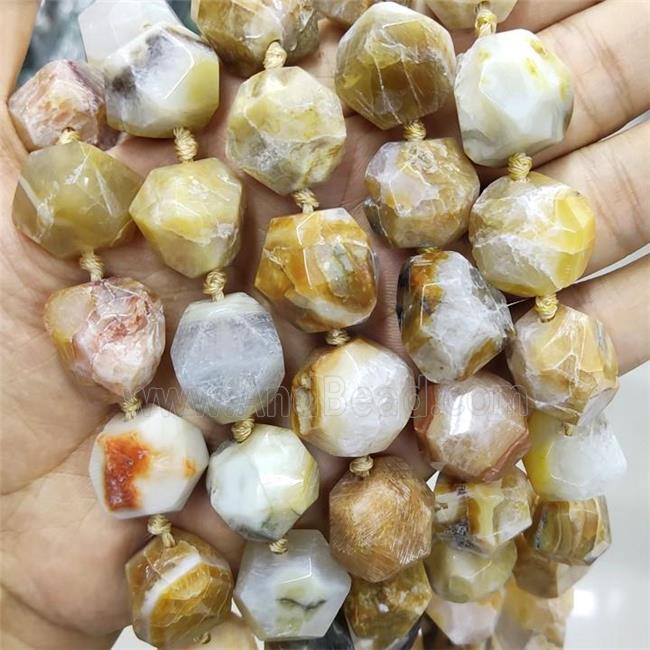 Yellow Agate Druzy Beads Faceted Freeform