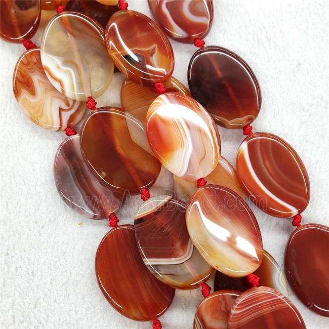 Red Stripe Agate Oval Beads