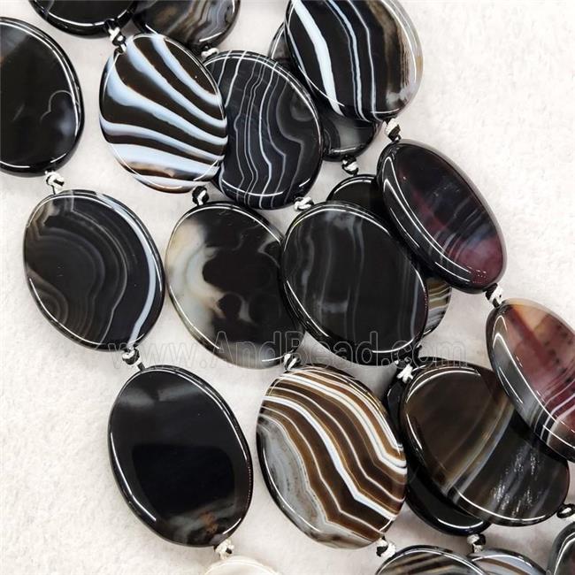 Black Stripe Agate Oval Beads