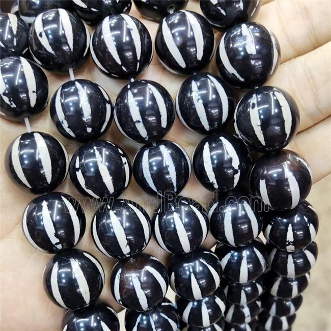Black Tibetan Style Agate Beads Pumpkin Smooth Round