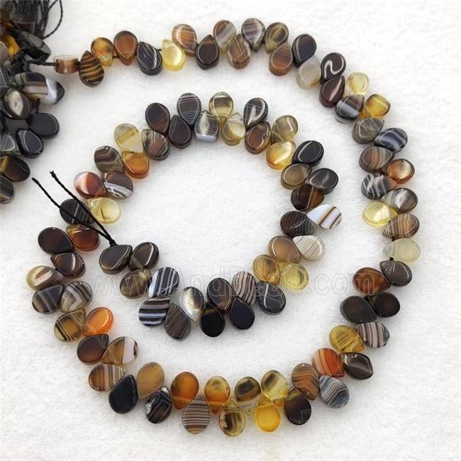Amber Brown Stripe Agate Teardrop Beads Topdrilled