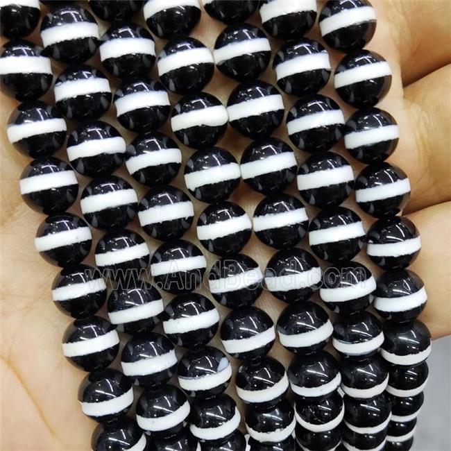 Black Onyx Agate Beads Smooth Round Tibetan Style