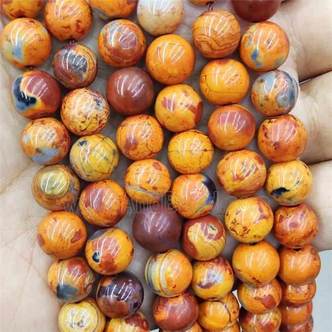 Orange Fire Agate Beads Smooth Round Dye
