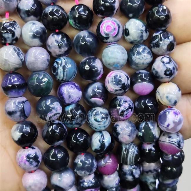 Purple Black Fire Agate Beads Faceted Round Dye