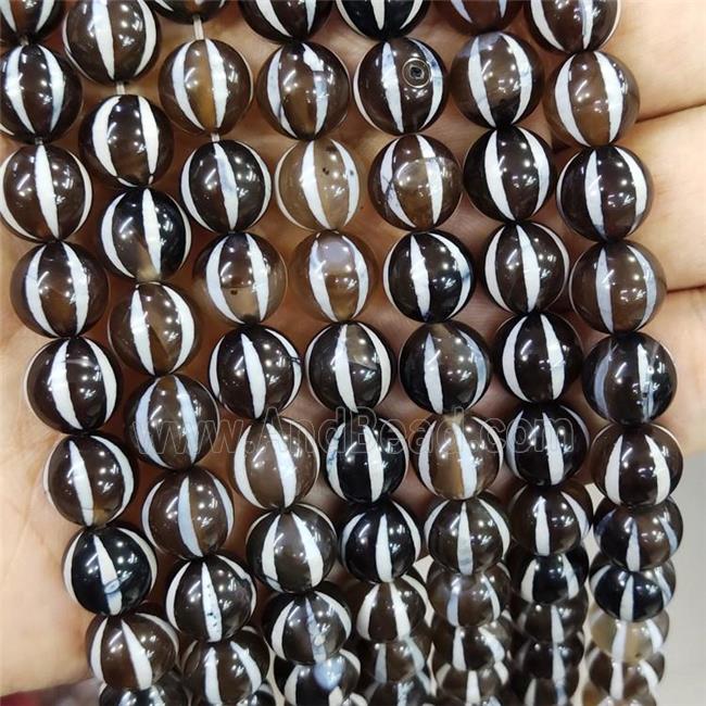 Coffee Tibetan Agate Round Beads Watermelon Smooth