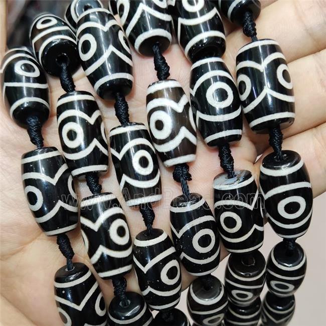 Tibetan Agate Barrel Beads Evil Eye Black