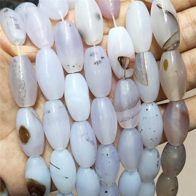 Natural Agate Beads Rice Gray White