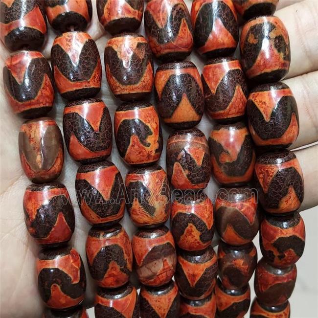 Tibetan Agate Barrel Beads Red Wave