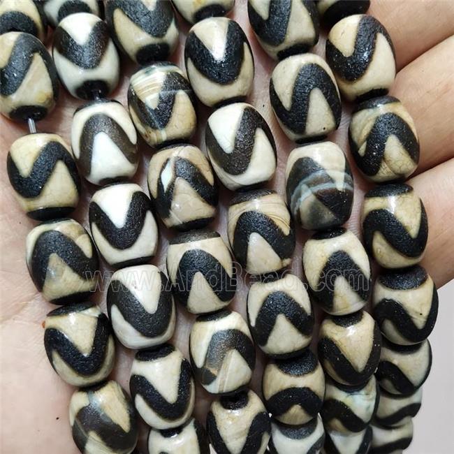 Tibetan Agate Beads Barrel Black Wave