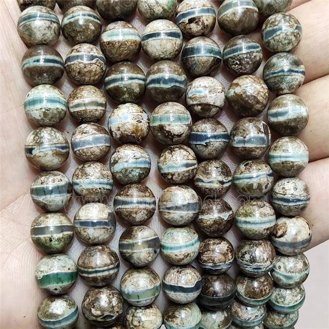 Tibetan Agate Beads Smooth Round Khaki Line