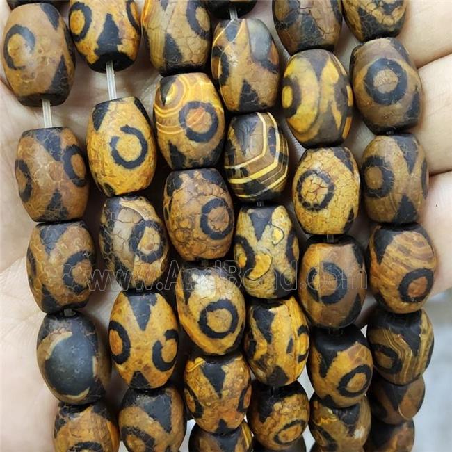 Tibetan Agate Barrel Beads Yellow Dye Eye