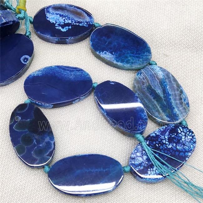 Natural Veins Agate Beads Freeform Slice Flat Blue Dye