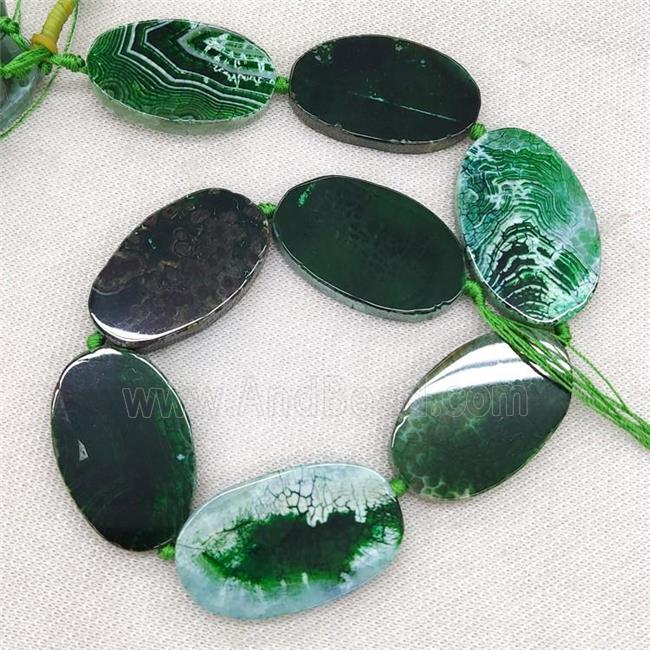 Natural Veins Agate Beads Freeform Slice Flat Green Dye