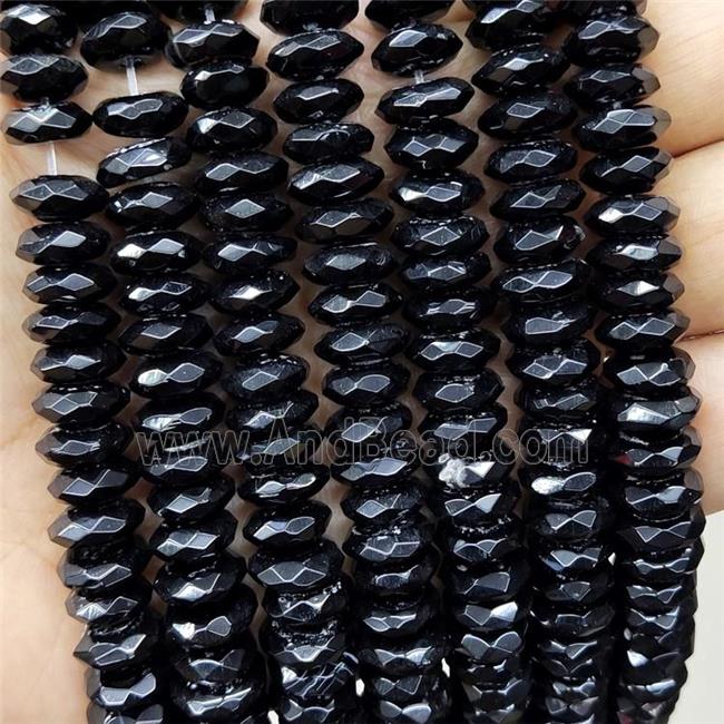Natural Black Onyx Agate Beads Faceted Rondelle B-Grade