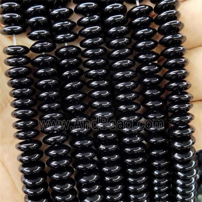 Natural Black Onyx Agate Beads Rondelle Smooth
