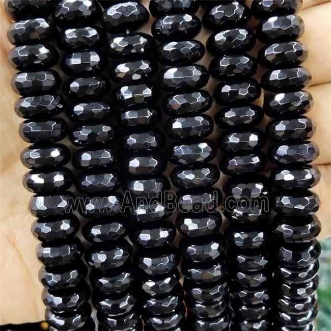 Natural Black Onyx Agate Beads Faceted Rondelle