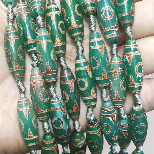 Green Tibetan Agate Rice Beads Evil Eye