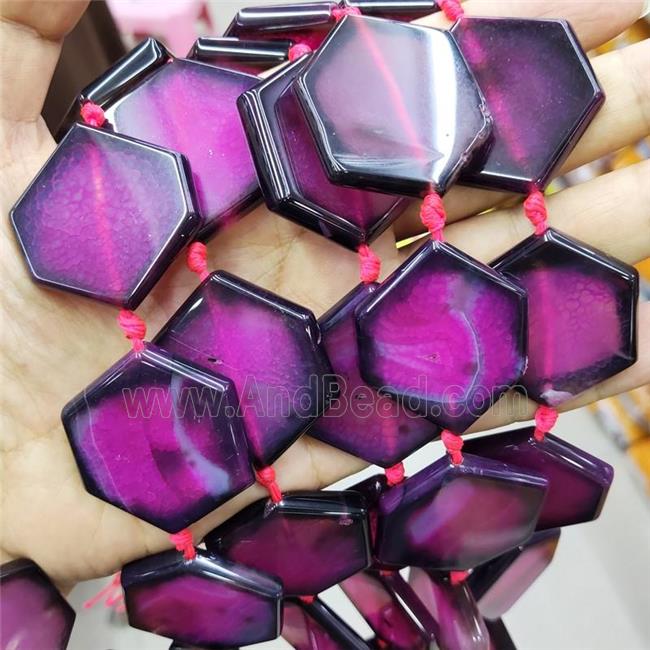 Natural Agate Beads Hexagon Hotpink Dye