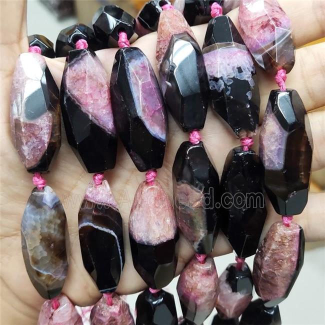 Druzy Agate Beads Faceted Rice Pink Dye