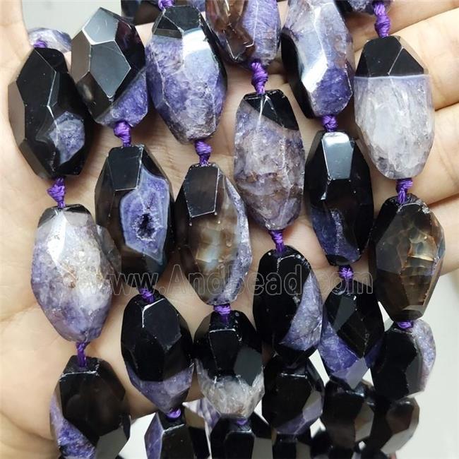Druzy Agate Beads Faceted Rice Purple Dye