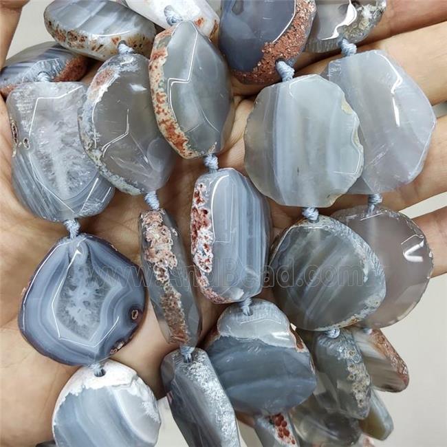 Natural Gray Agate Slice Beads Freeform