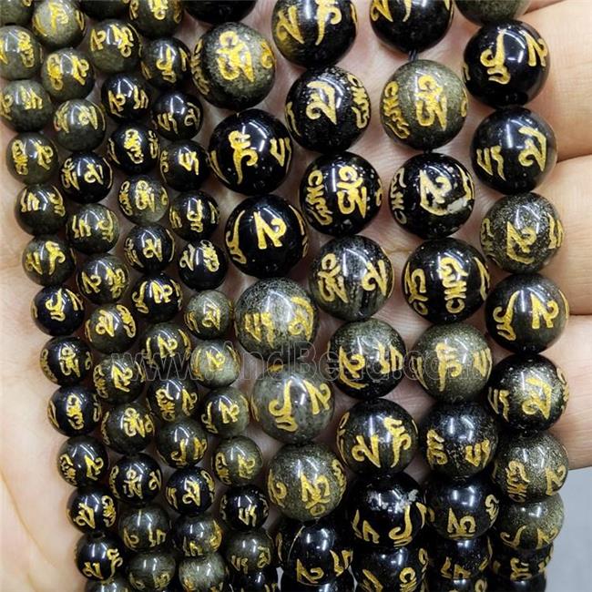 Natural Golden Obsidian Beads Round Carved Loong Buddhist