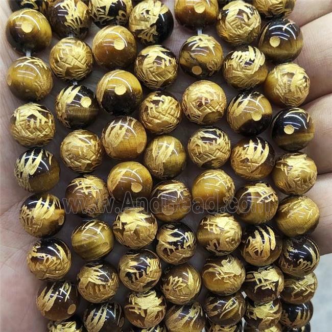 Natural Golden Tiger Eye Stone Beads Round Carved