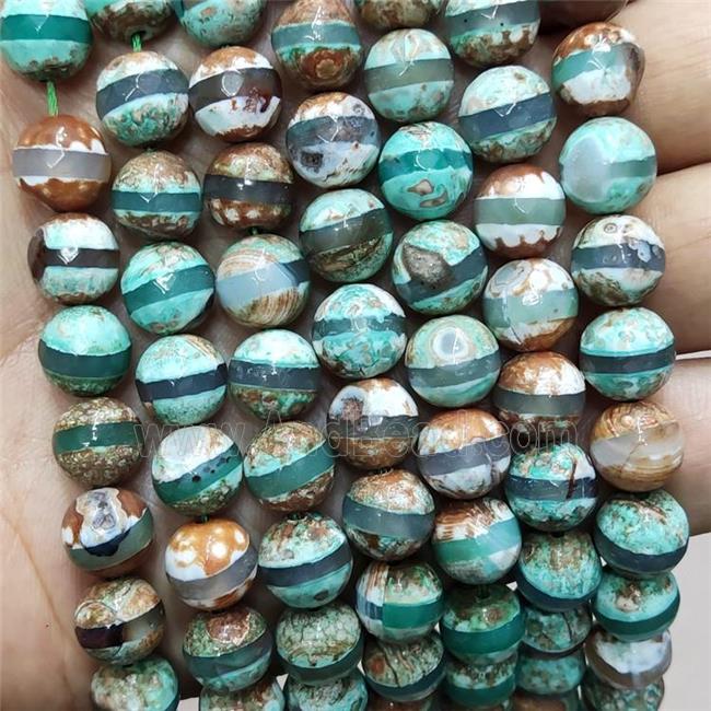 Tibetan Agate Beads Faceted Round Line Green