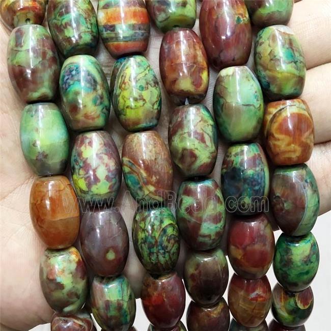 Natural Agate Barrel Beads Green Brown Dye