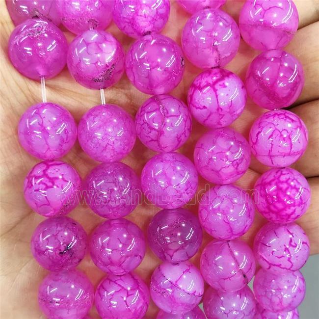 Natural Veins Agate Beads Hotpink Dye Smooth Round