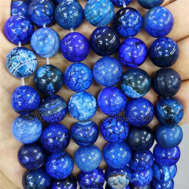 Natural Veins Agate Beads Blue Dye Smooth Round
