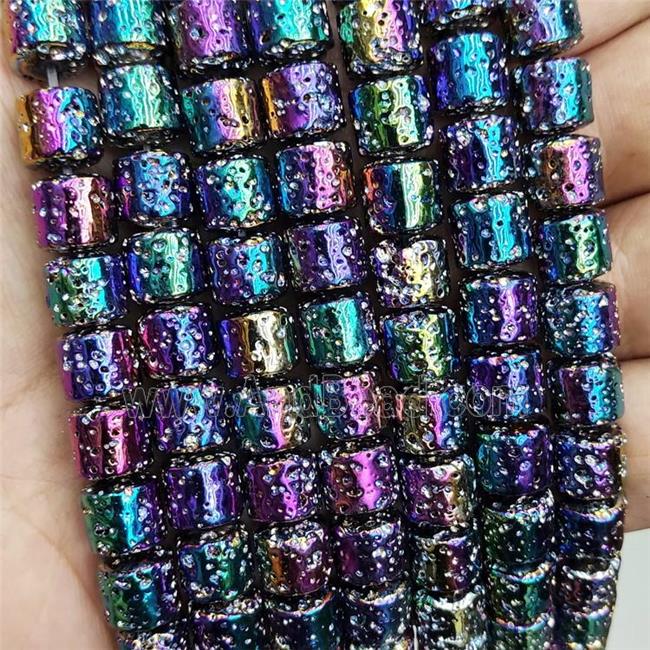 Assembled Lava Column Beads Rainbow Electroplated