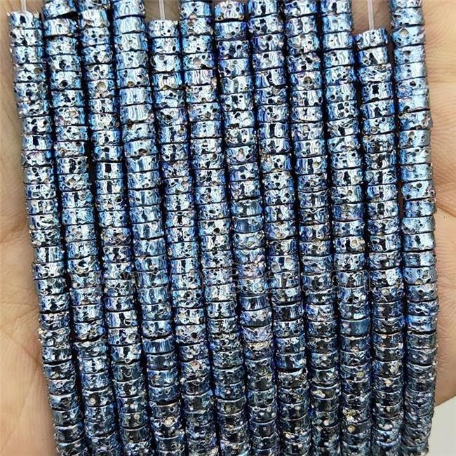 Assembled Lava Heishi Beads Silver Blue Electroplated