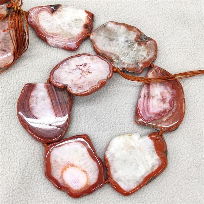 Red Agate Druzy Slice Beads Freeform Natural Color