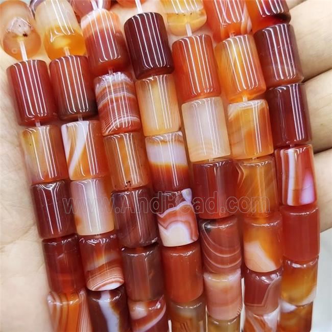 Natural Stripe Agate Tube Beads Banded Red