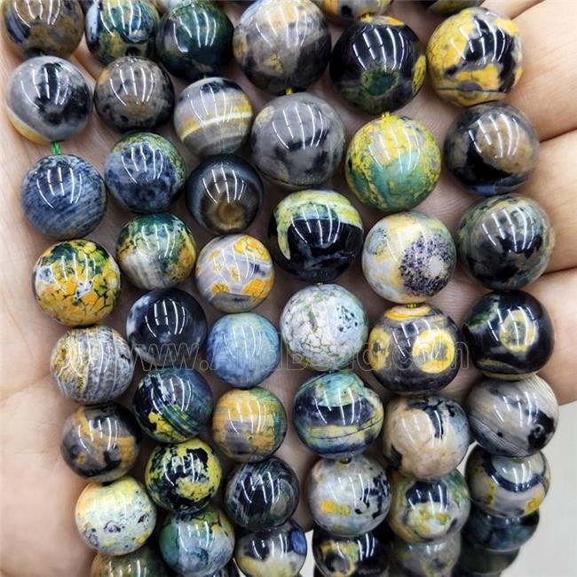 Natural Fire Agate Beads Smooth Round Olive Dye