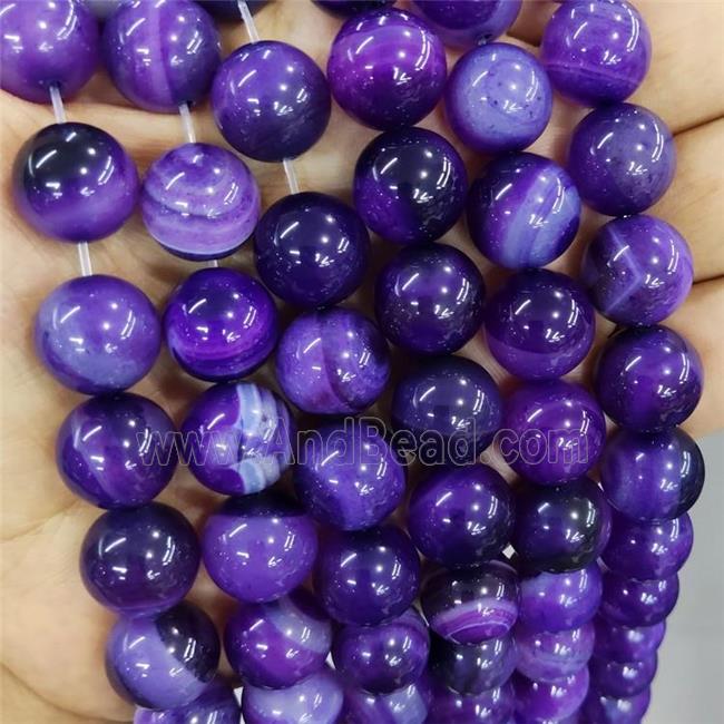 Natural Stripe Agate Beads Purple Dye Smooth Round