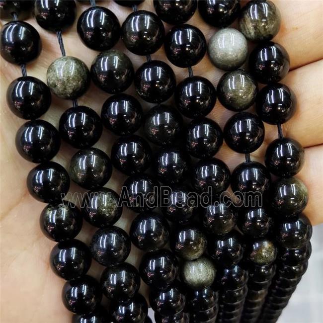 Natural Obsidian Beads Gold Flash Smooth Round