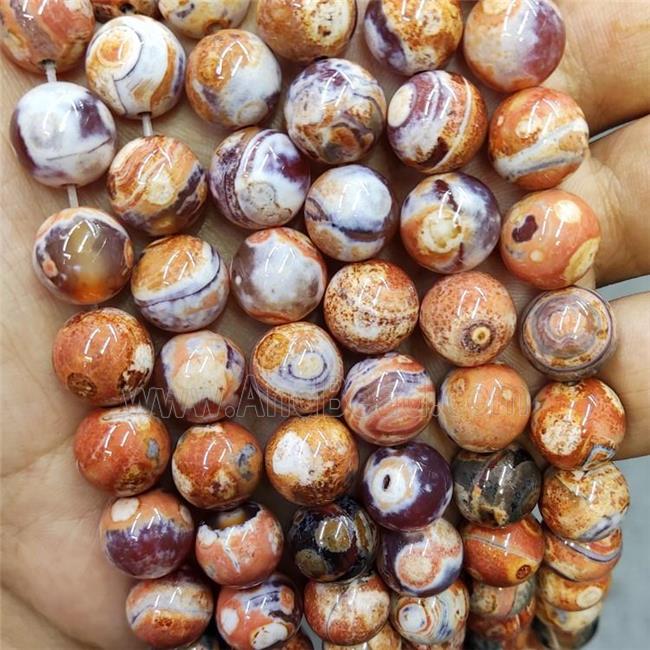 Orange Fire Agate Beads Dye Smooth Round