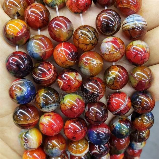 Natural Agate Beads Fired Dye Red Smooth Round