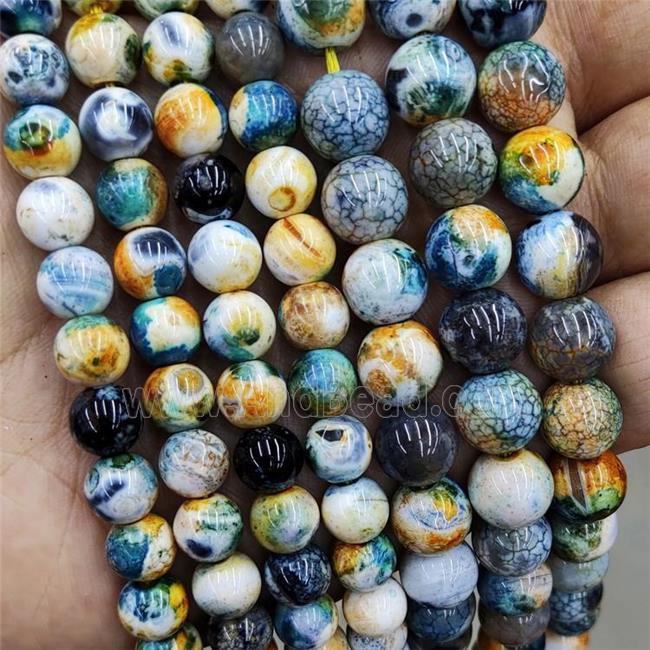 Natural Agate Beads Fired Green Yellow Dye Smooth Round