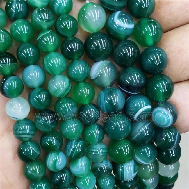 Natural Stripe Agate Beads Green Dye Smooth Round